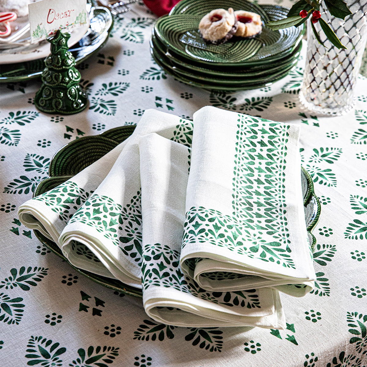 Iberian Border Napkin in Evergreen, Set of 4