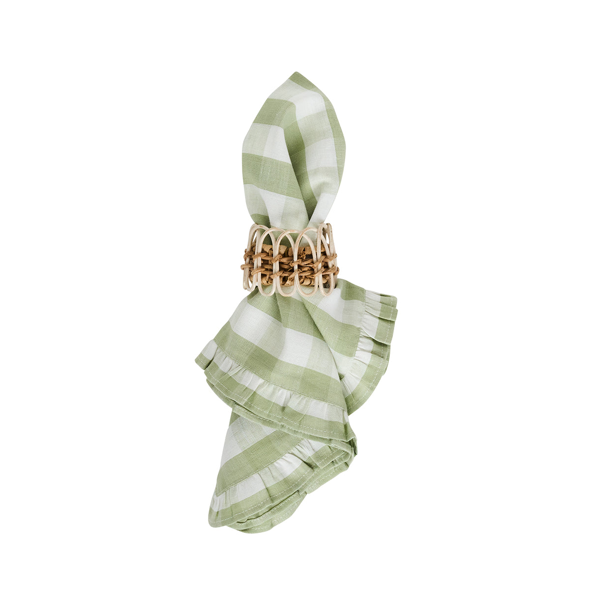 Gingham Ruffle Napkin in Seagrass, Set of 4