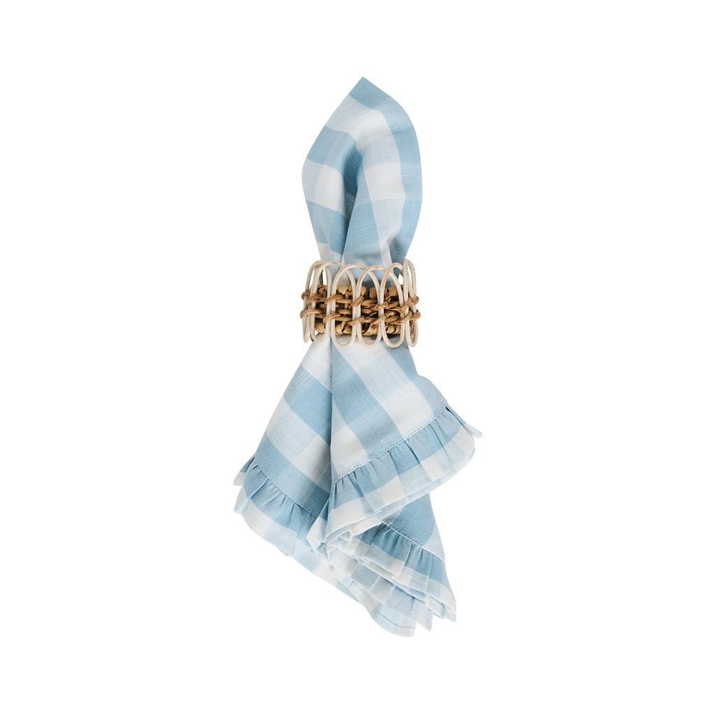 Gingham Ruffle Napkin in Ocean, Set of 4