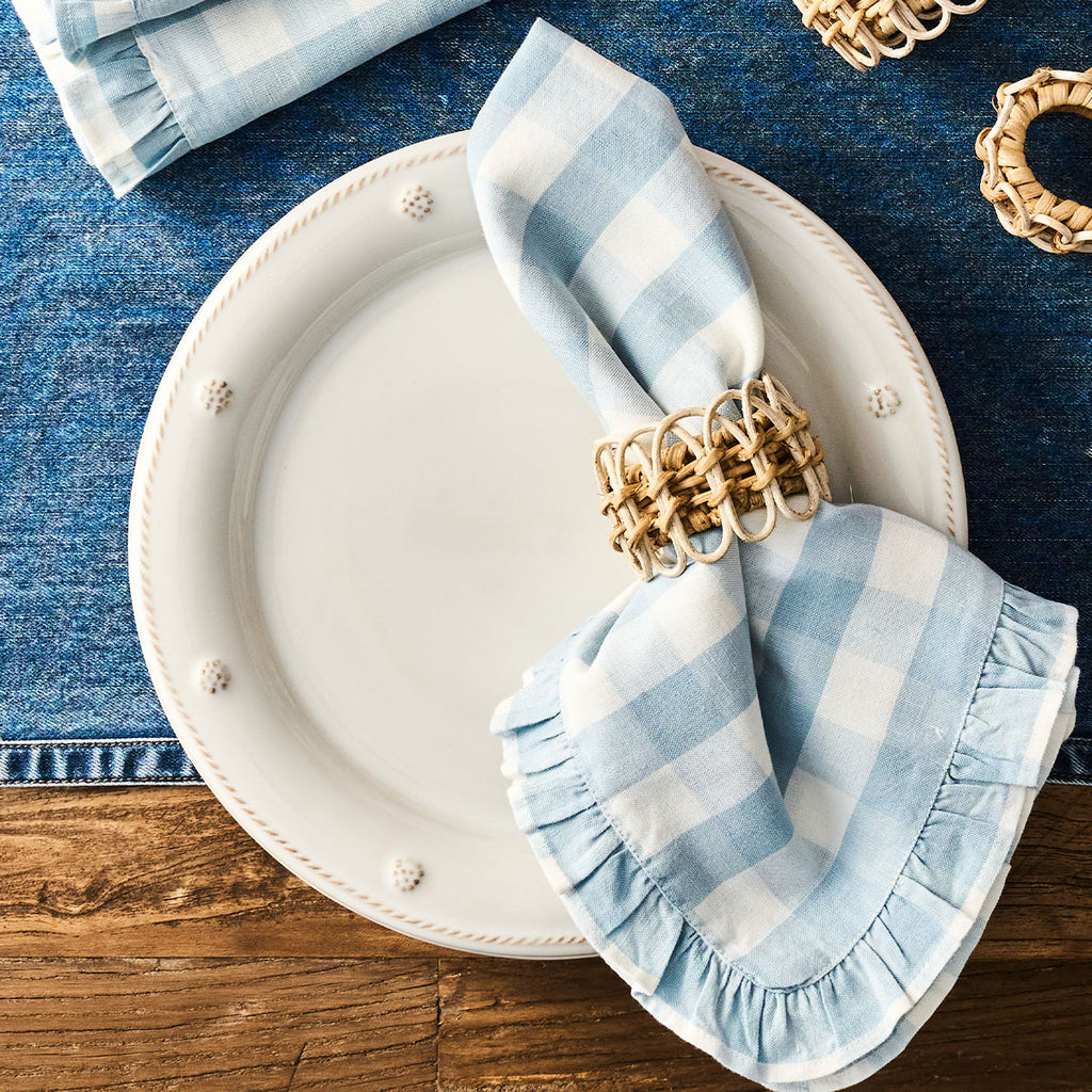 Gingham Ruffle Napkin in Ocean, Set of 4