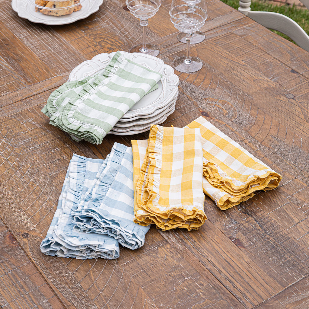 Gingham Ruffle Napkin in Ocean, Set of 4