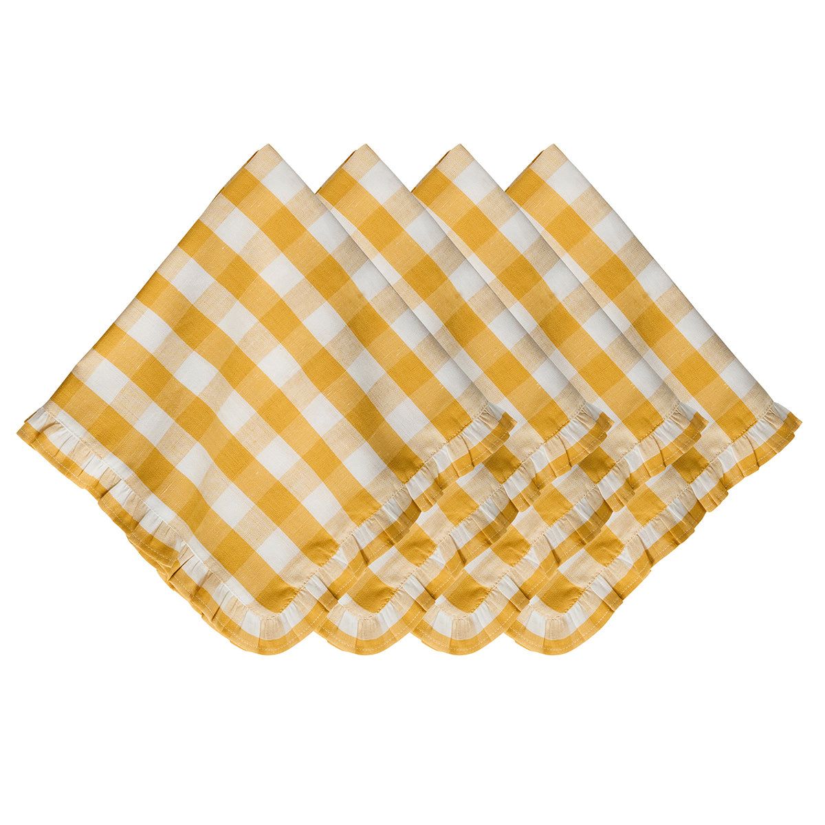 Gingham Ruffle Napkin in Sunshine, Set of 4
