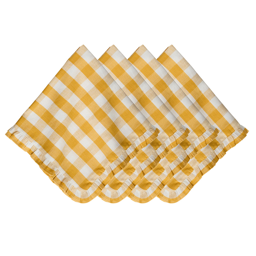 Gingham Ruffle Napkin in Sunshine, Set of 4