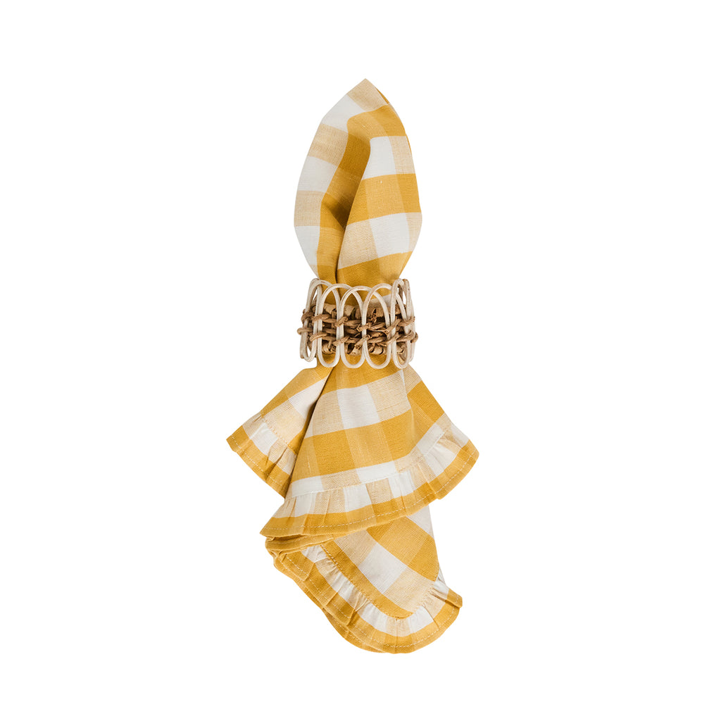 Gingham Ruffle Napkin in Sunshine, Set of 4