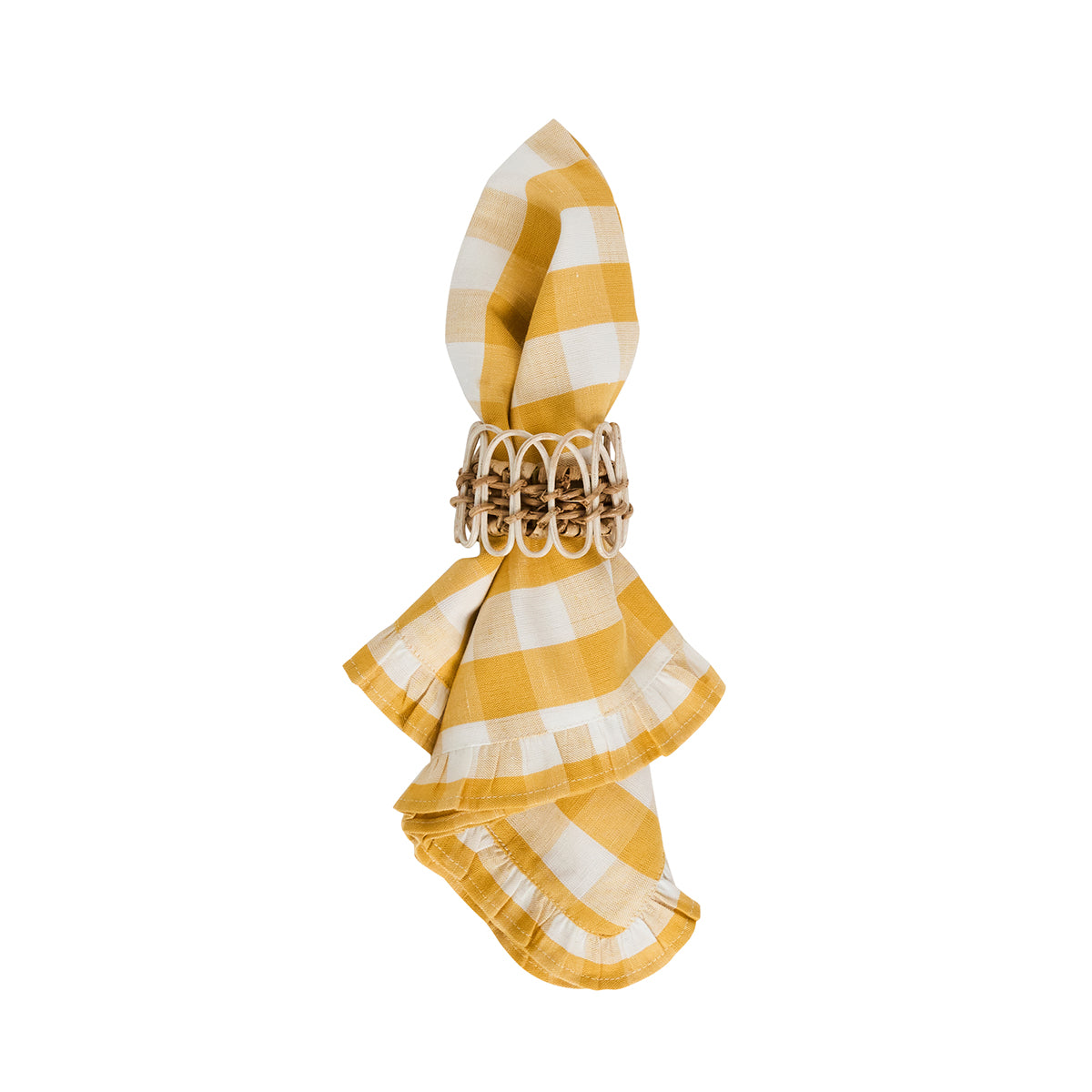 Gingham Ruffle Napkin in Sunshine, Set of 4