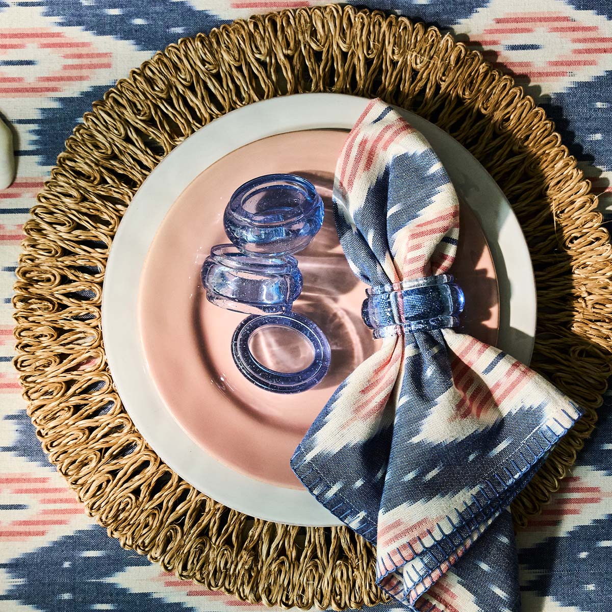 Ikat Napkin in Blue and Pink, Set of 4