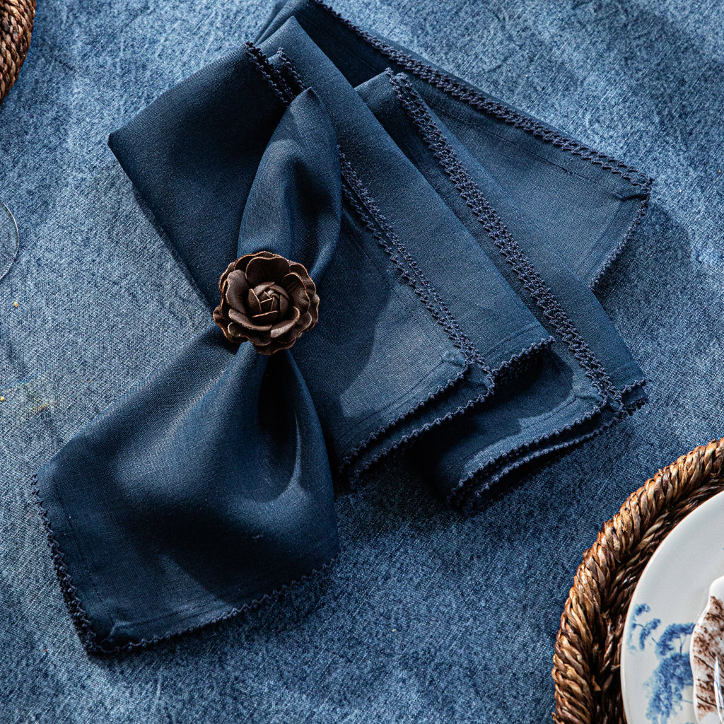 Berry Scallop Napkin in Navy, Set of 4