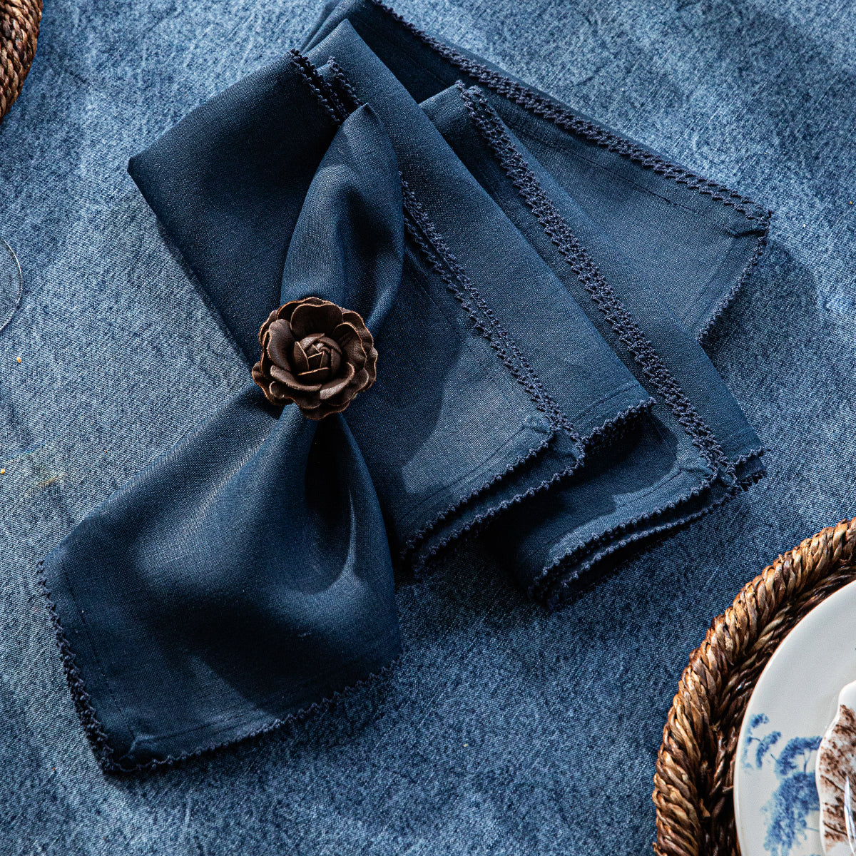 Berry Scallop Napkin in Navy, Set of 4