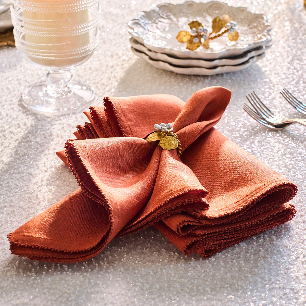 Berry Scallop Napkin in Pumpkin, Set of 4