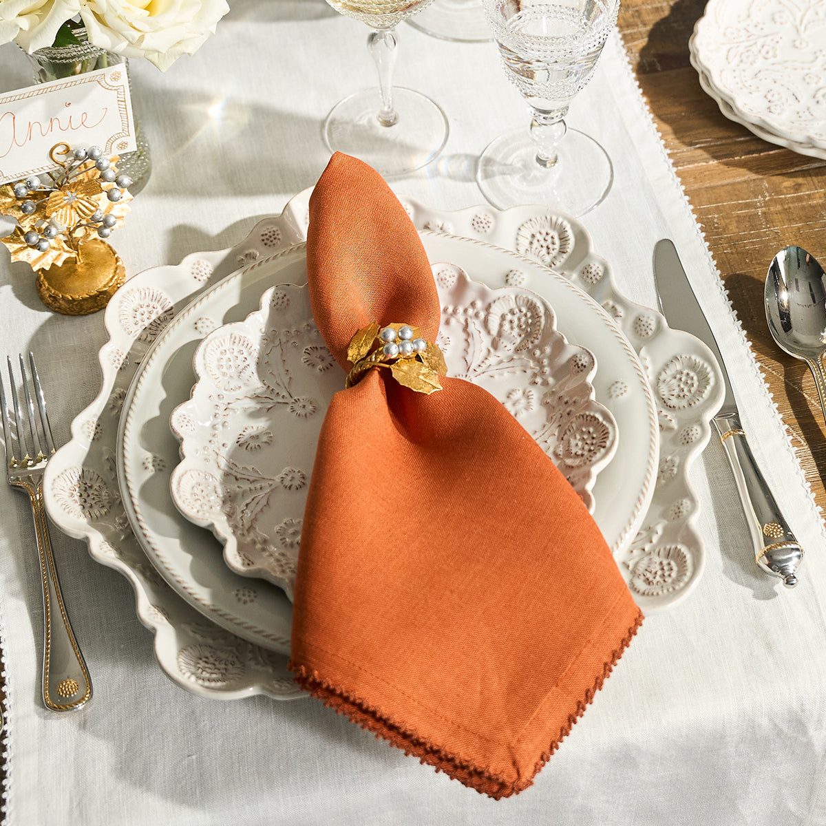 Berry Scallop Napkin in Pumpkin, Set of 4