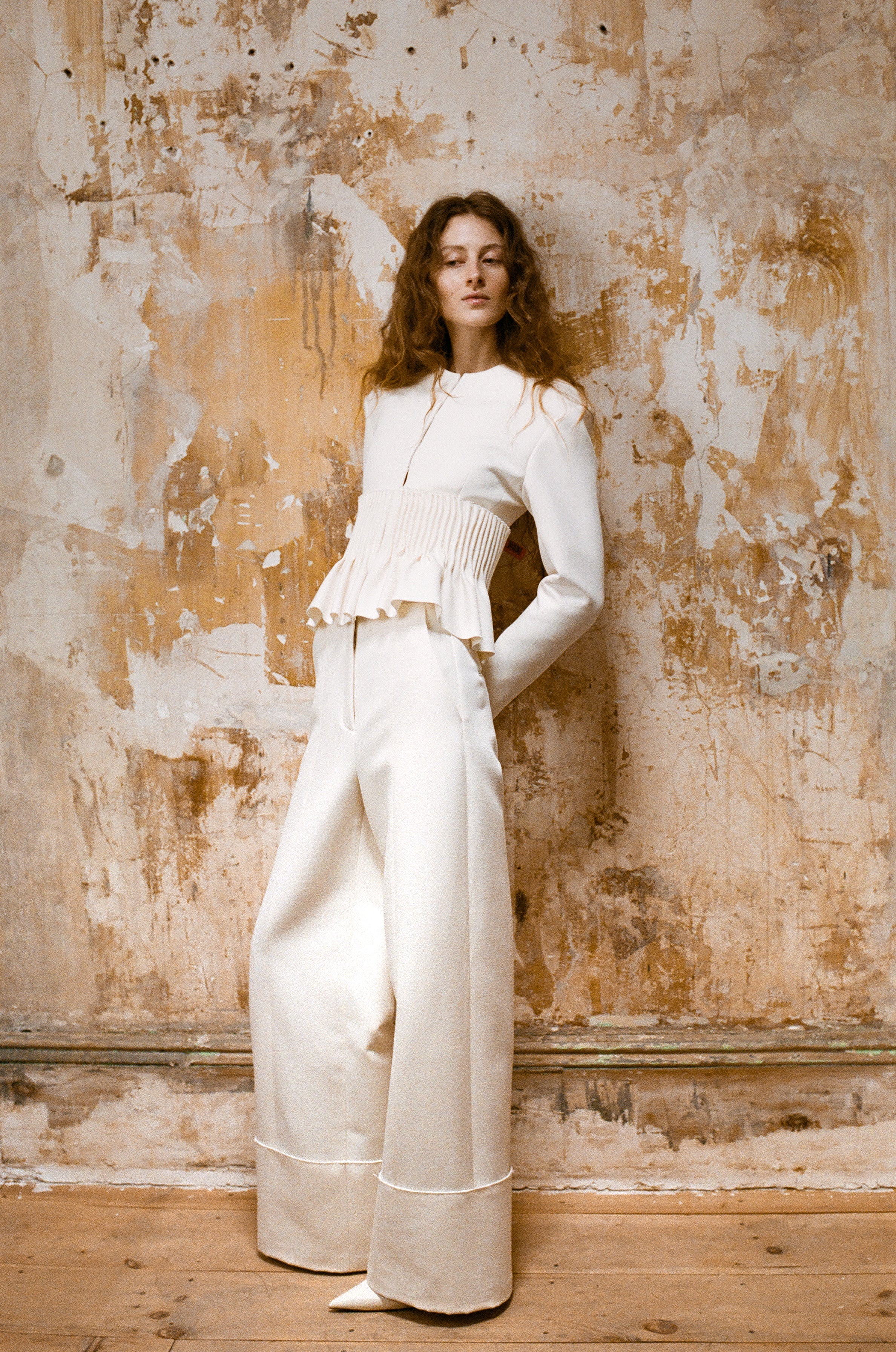 Freya Wide Leg Pant in Wool & Cotton Suiting