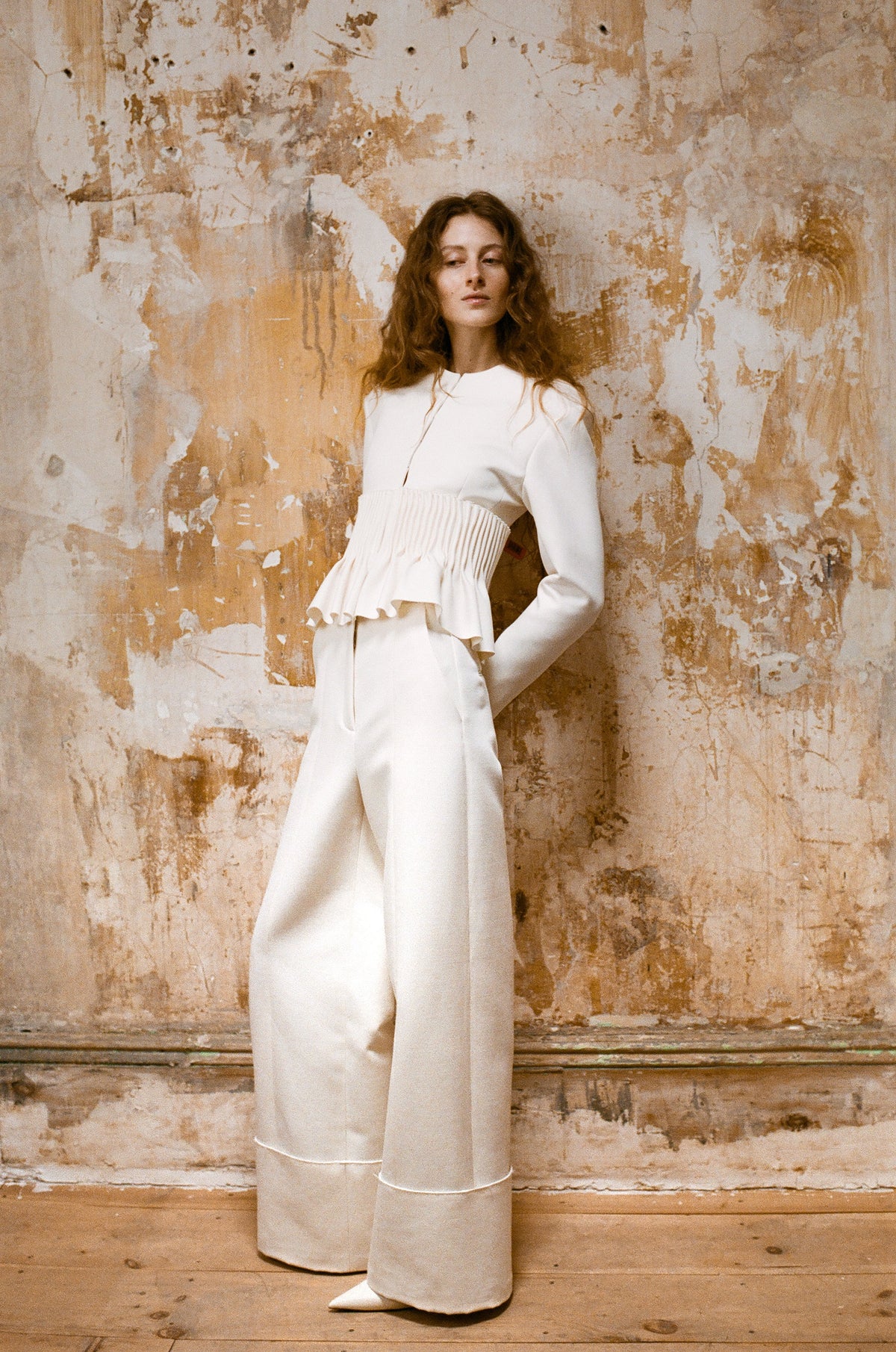 Freya Wide Leg Pant in Wool & Cotton Suiting