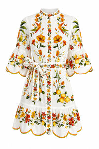 Lemon Bouquet Off White Mini Dress