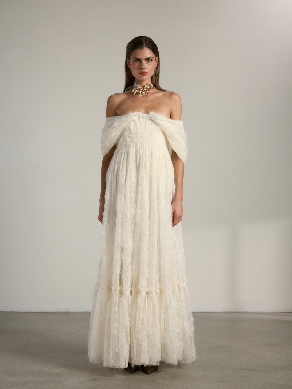 The Leon Gown in Eggshell Fuzzy Lace
