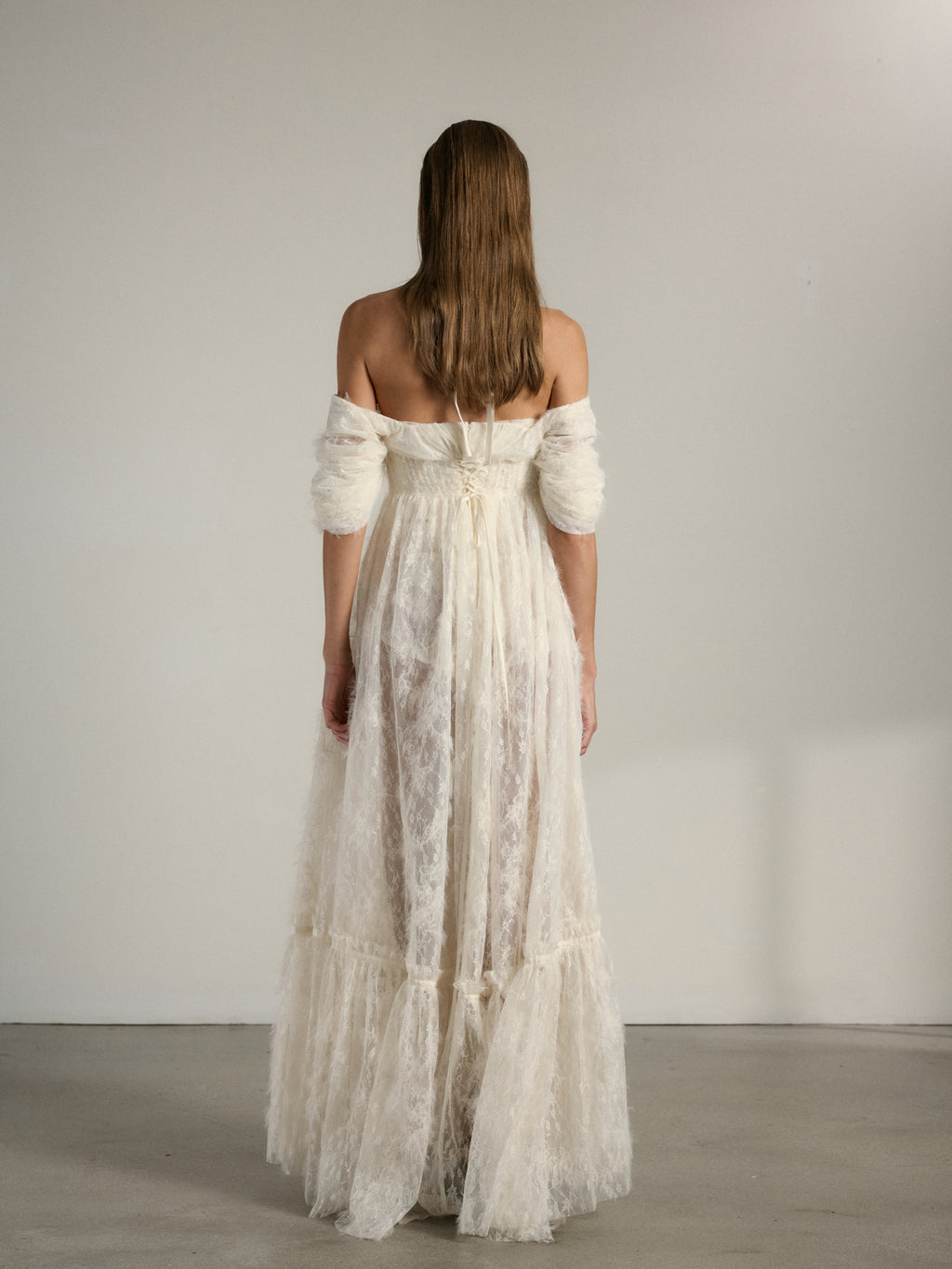The Leon Gown in Eggshell Fuzzy Lace