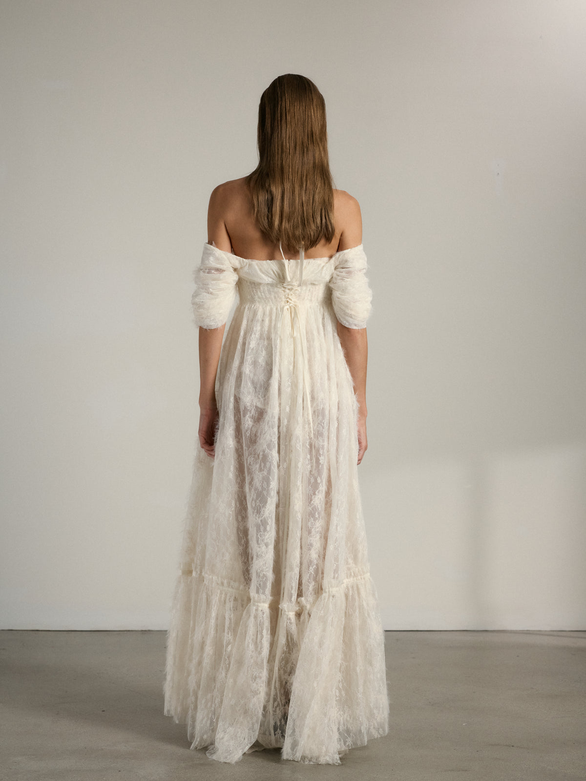 The Leon Gown in Eggshell Fuzzy Lace