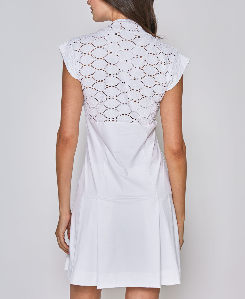 Cap Sleeve Lace Dress in White