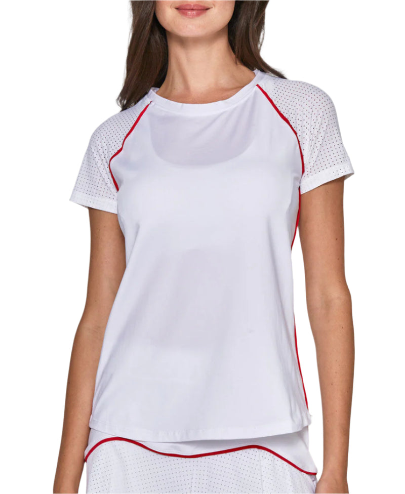 Performance Short Sleeve Tee in White with Red Trim