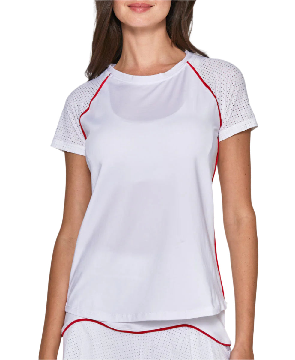 Performance Short Sleeve Tee in White with Red Trim