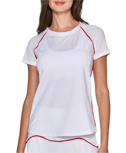 Performance Short Sleeve Tee in White with Red Trim
