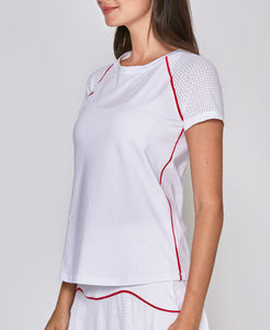 Performance Short Sleeve Tee in White with Red Trim