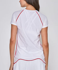 Performance Short Sleeve Tee in White with Red Trim