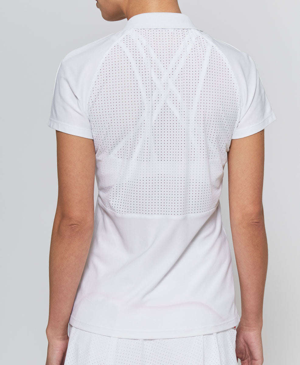 Mesh Zip Performance Polo in White