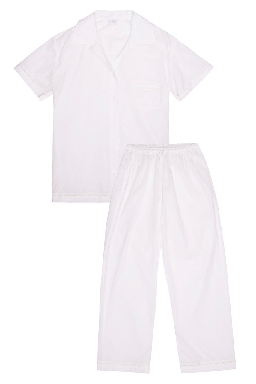 Short Sleeve Cropped Pant PJ Set in White