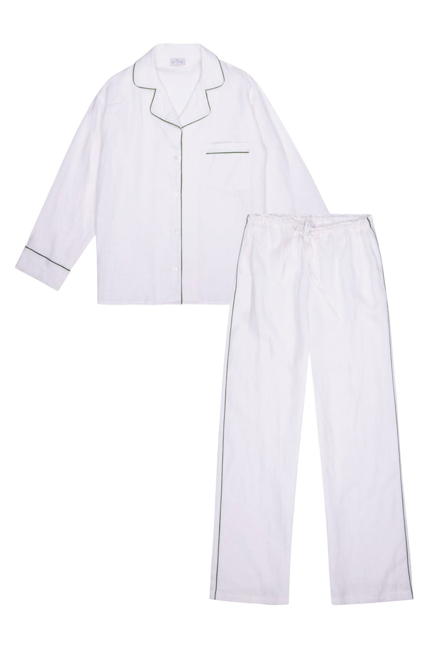 Sport Linen PJ Set Piped in Basil