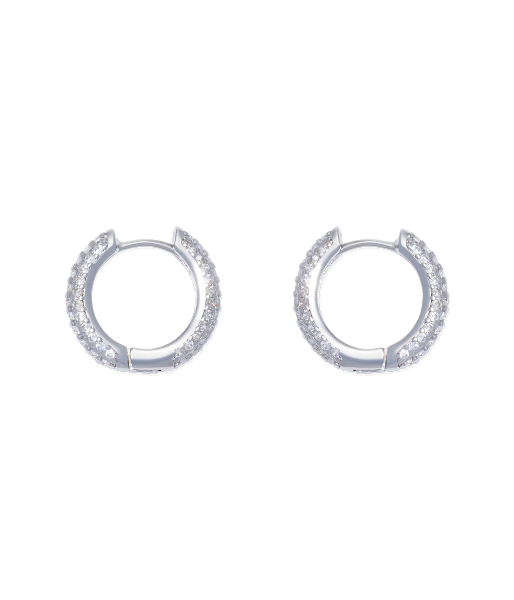 Pavé Huggie Hoops in Silver