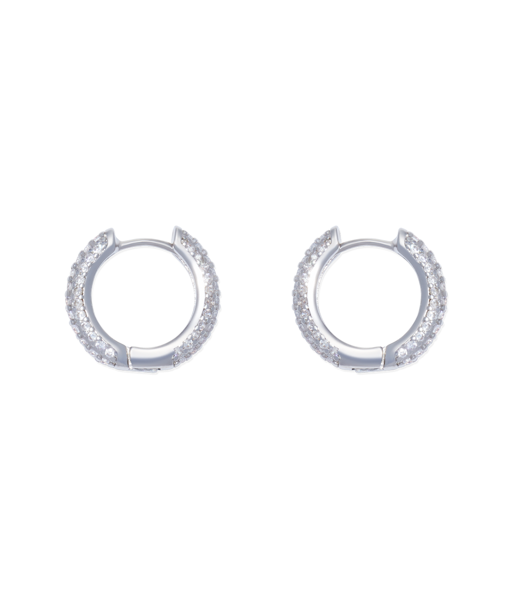 Pavé Huggie Hoops in Silver