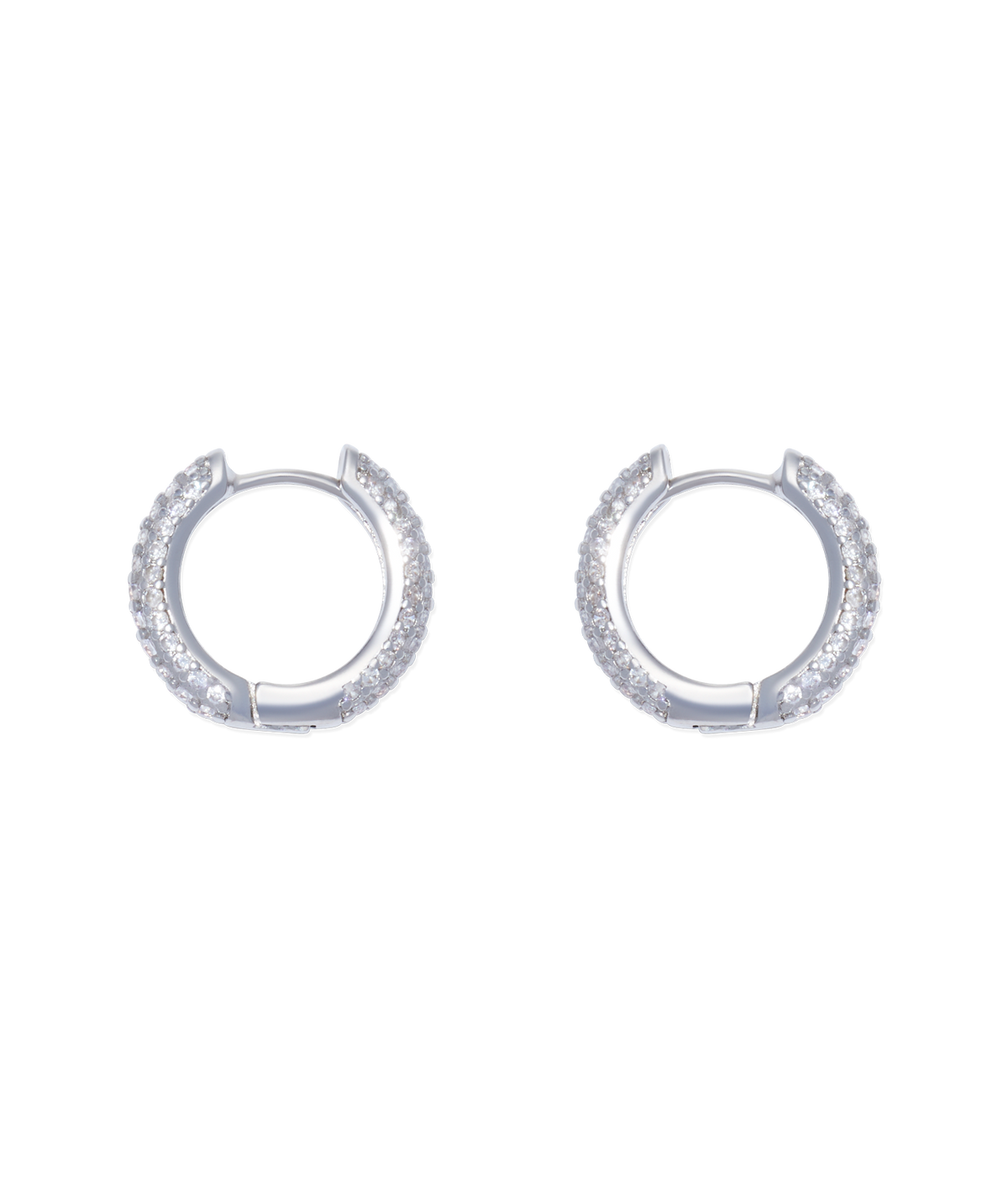 Pavé Huggie Hoops in Silver