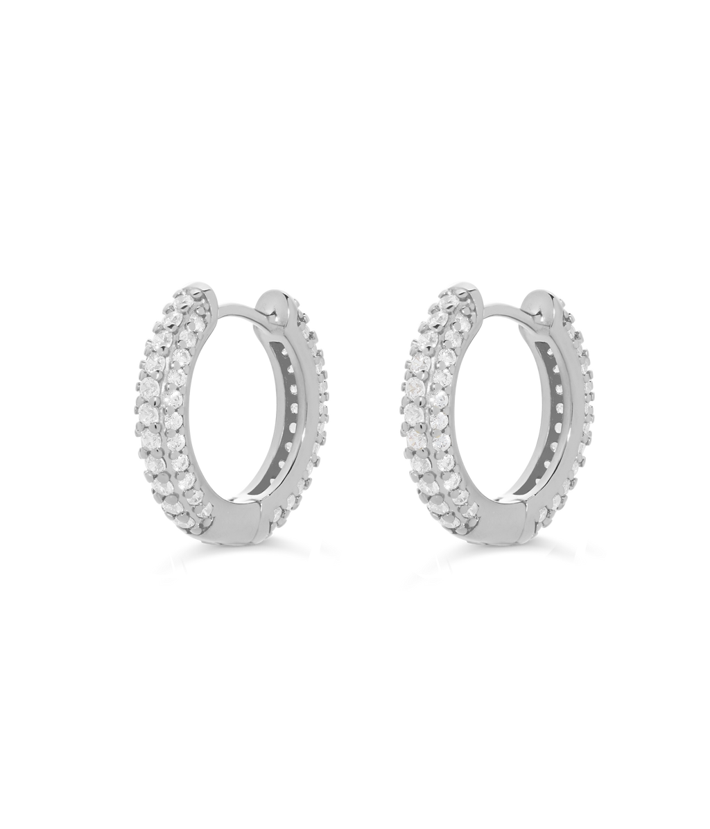 Pavé Huggie Hoops in Silver
