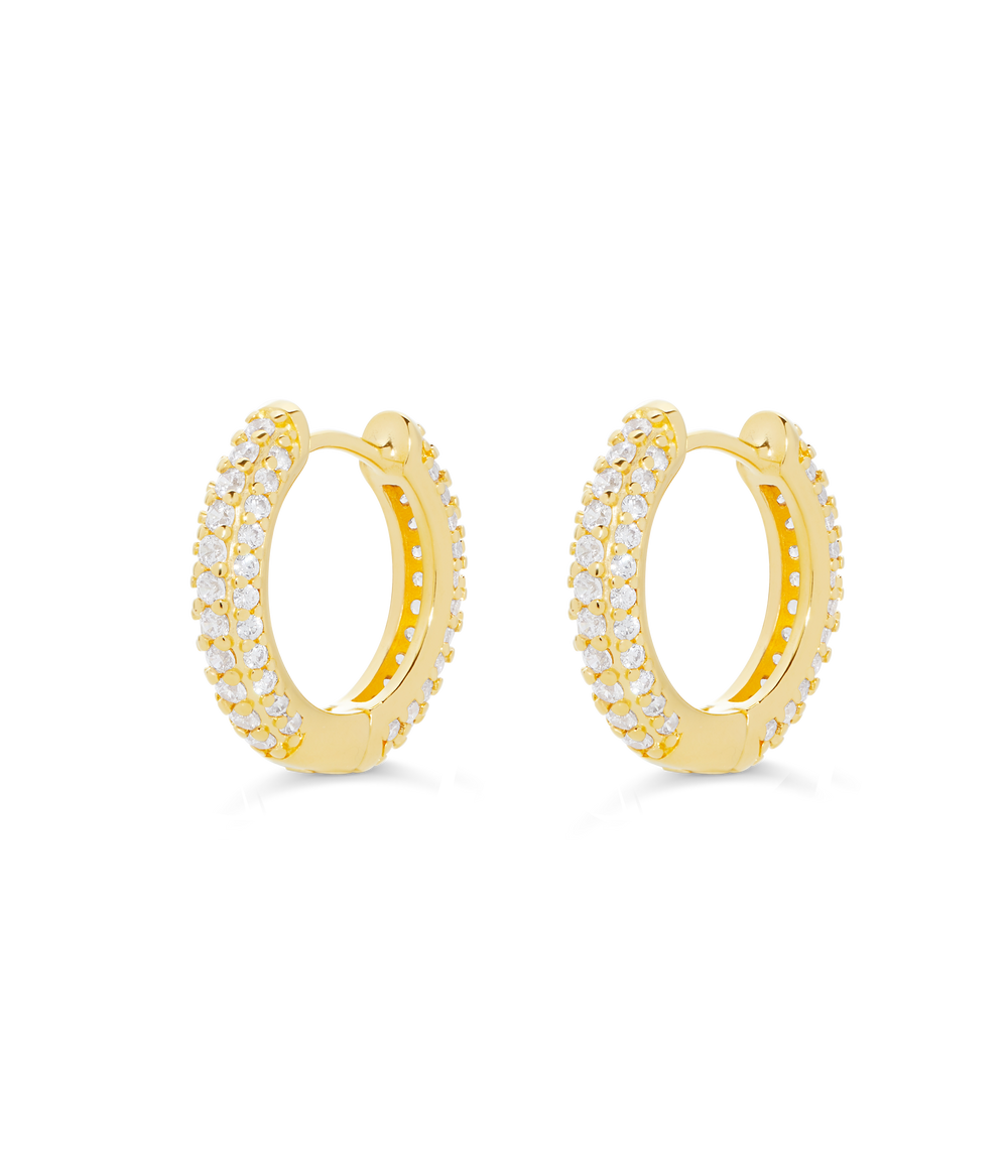 Pavé Huggie Hoops in Gold - Loren Hope