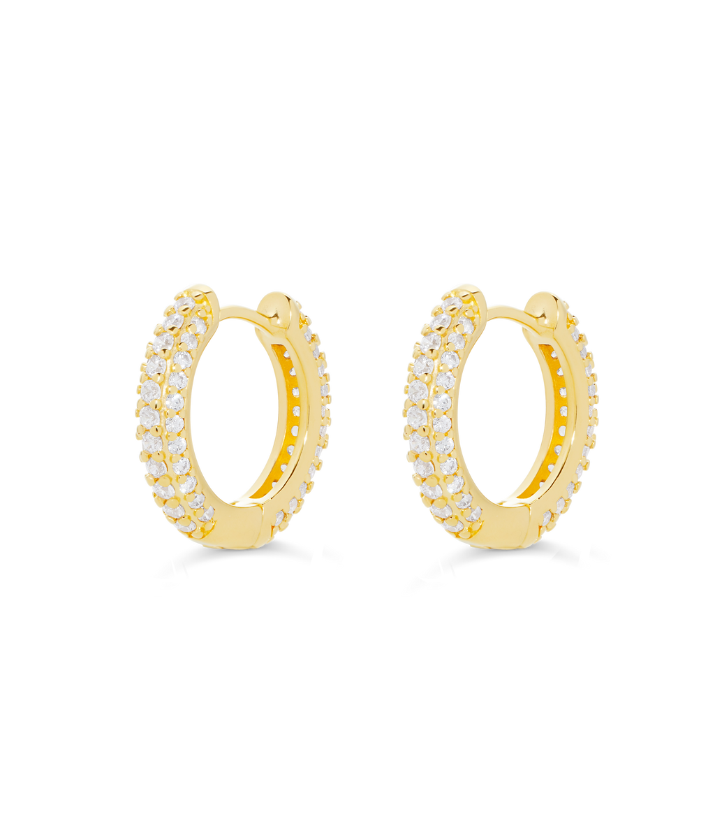 Pavé Huggie Hoops in Gold - Loren Hope