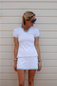 Stacy Tee in Bright White with Blue Trim