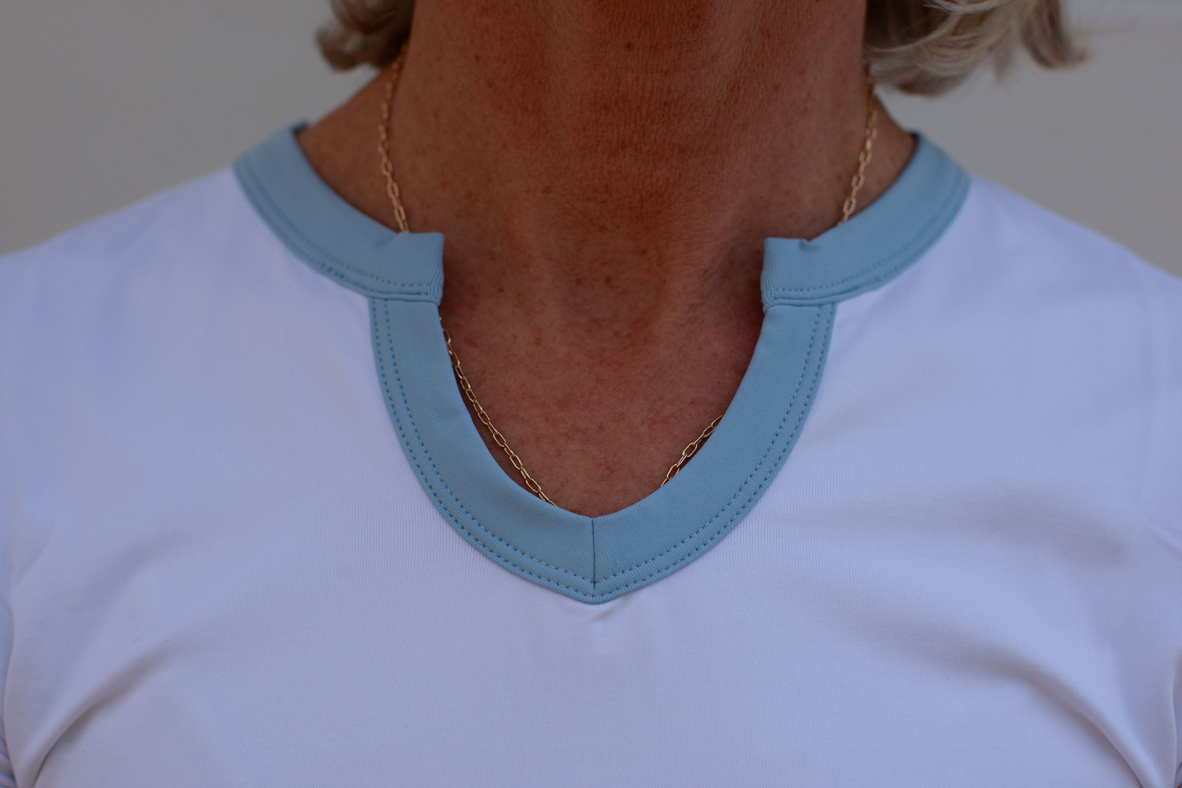 Stacy Tee in Bright White with Blue Trim