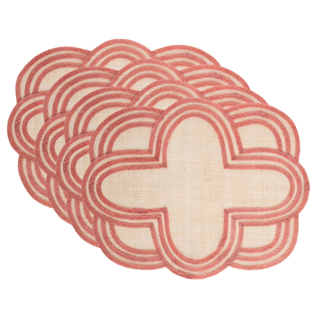 Scallop Stripe Placemat in Coral, Set of 4