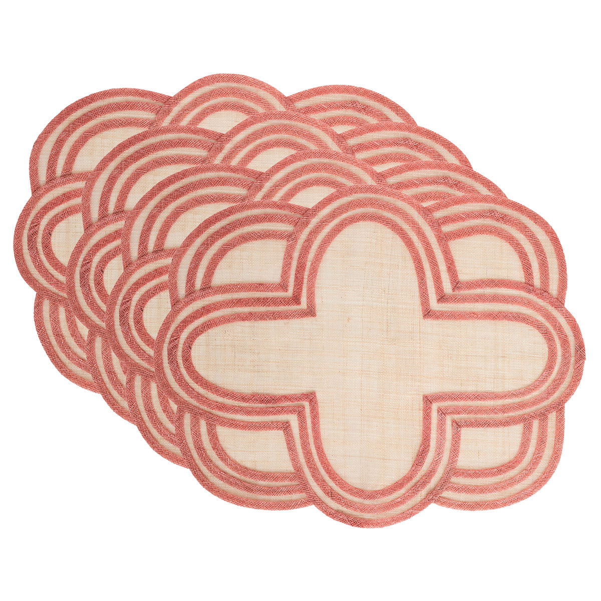 Scallop Stripe Placemat in Coral, Set of 4