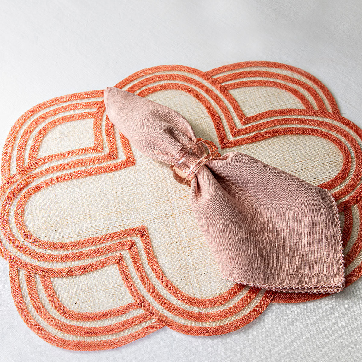 Scallop Stripe Placemat in Coral