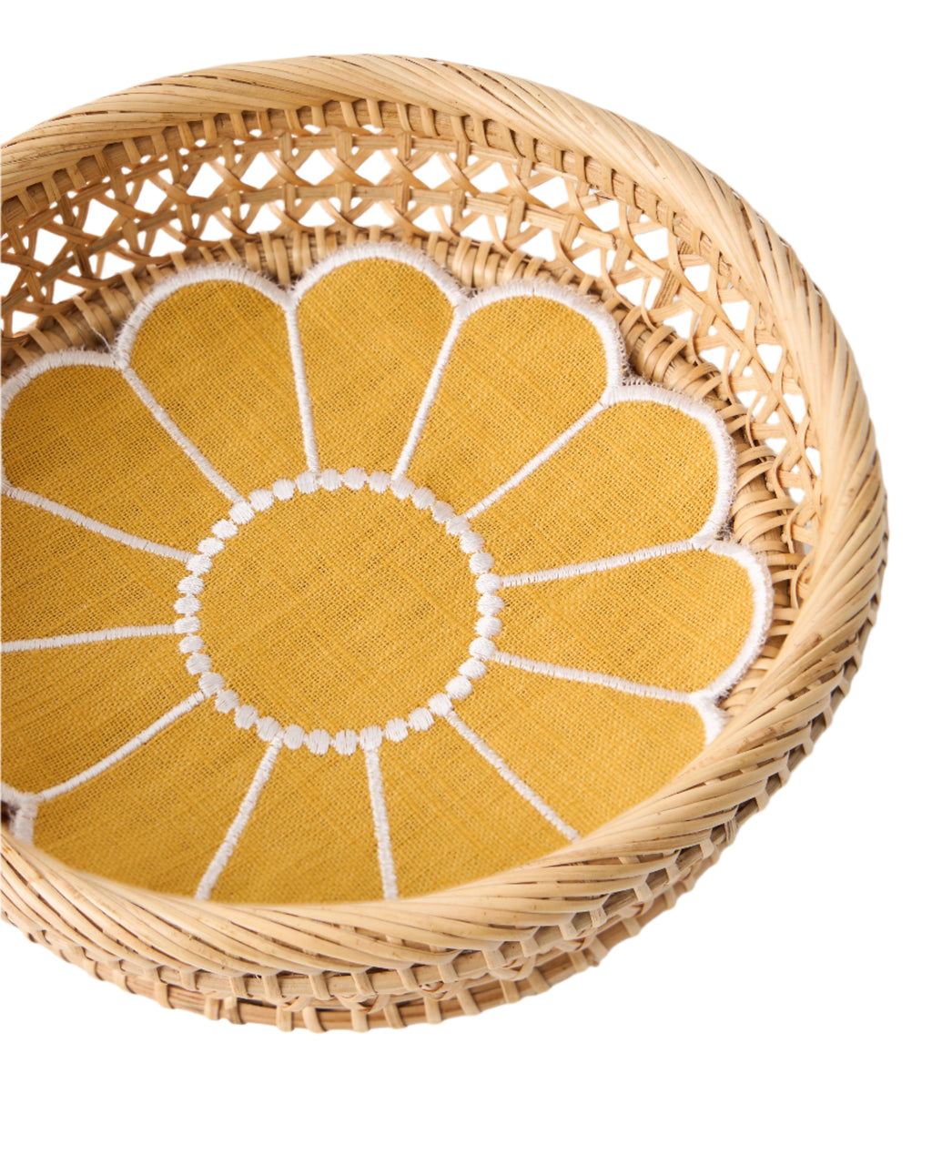 Floral Embroidered Bread Basket Liner in Yellow
