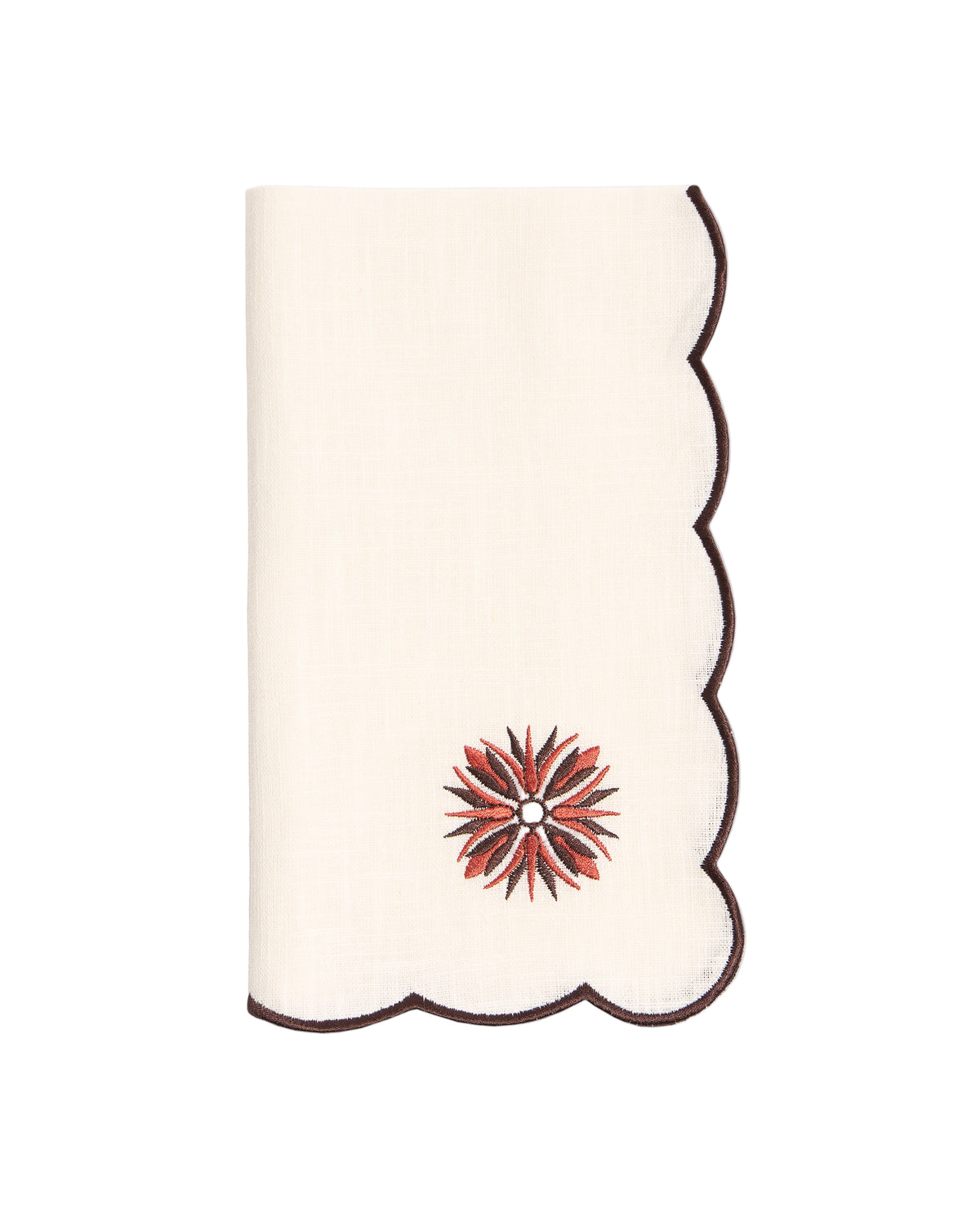 Botanica Embroidered Napkin Terracotta in White/Burgundy