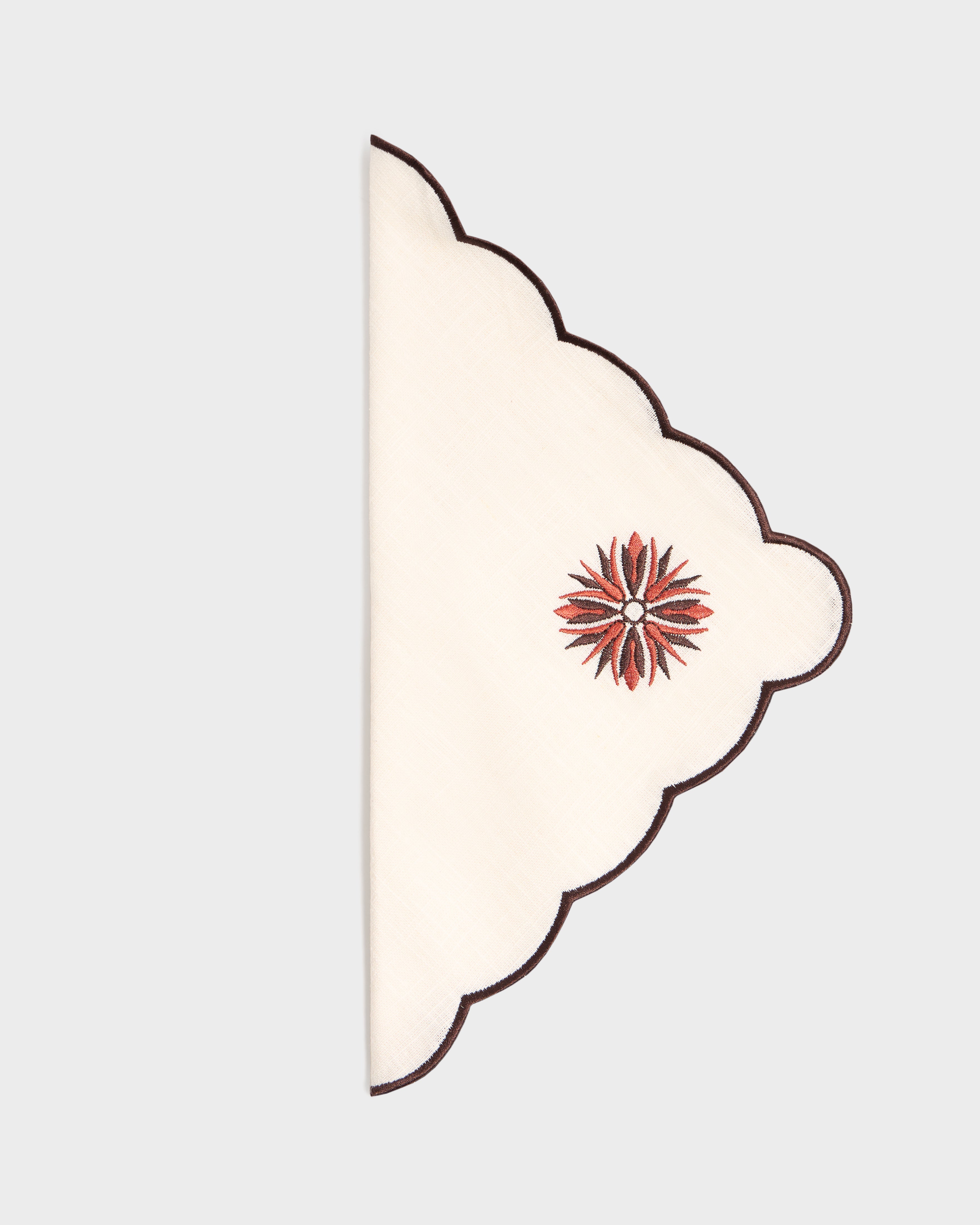 Botanica Embroidered Napkin Terracotta in White/Burgundy
