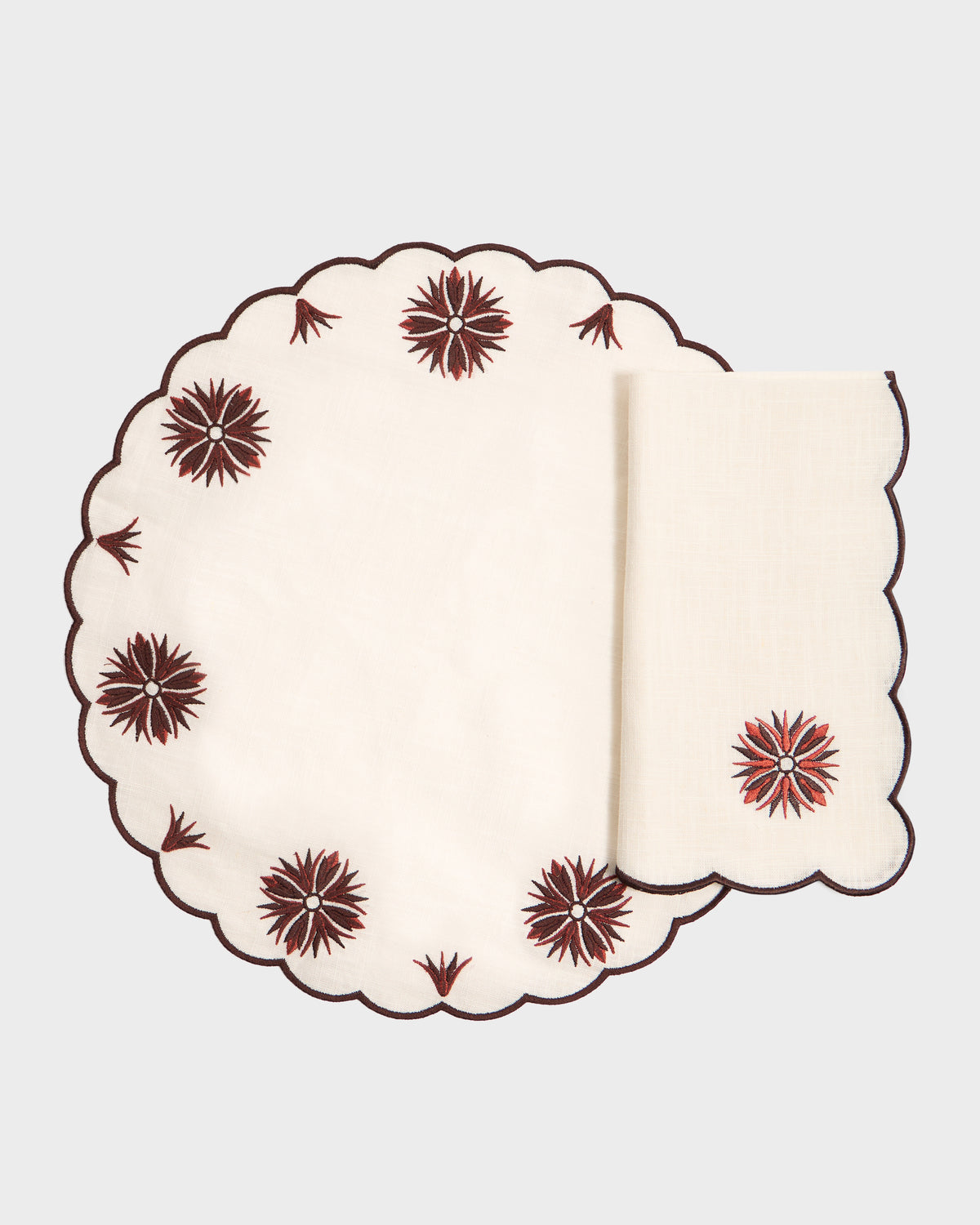 Botanica Embroidered Napkin Terracotta in White/Burgundy