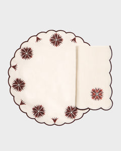 Botanica Embroidered Napkin Terracotta in White/Burgundy