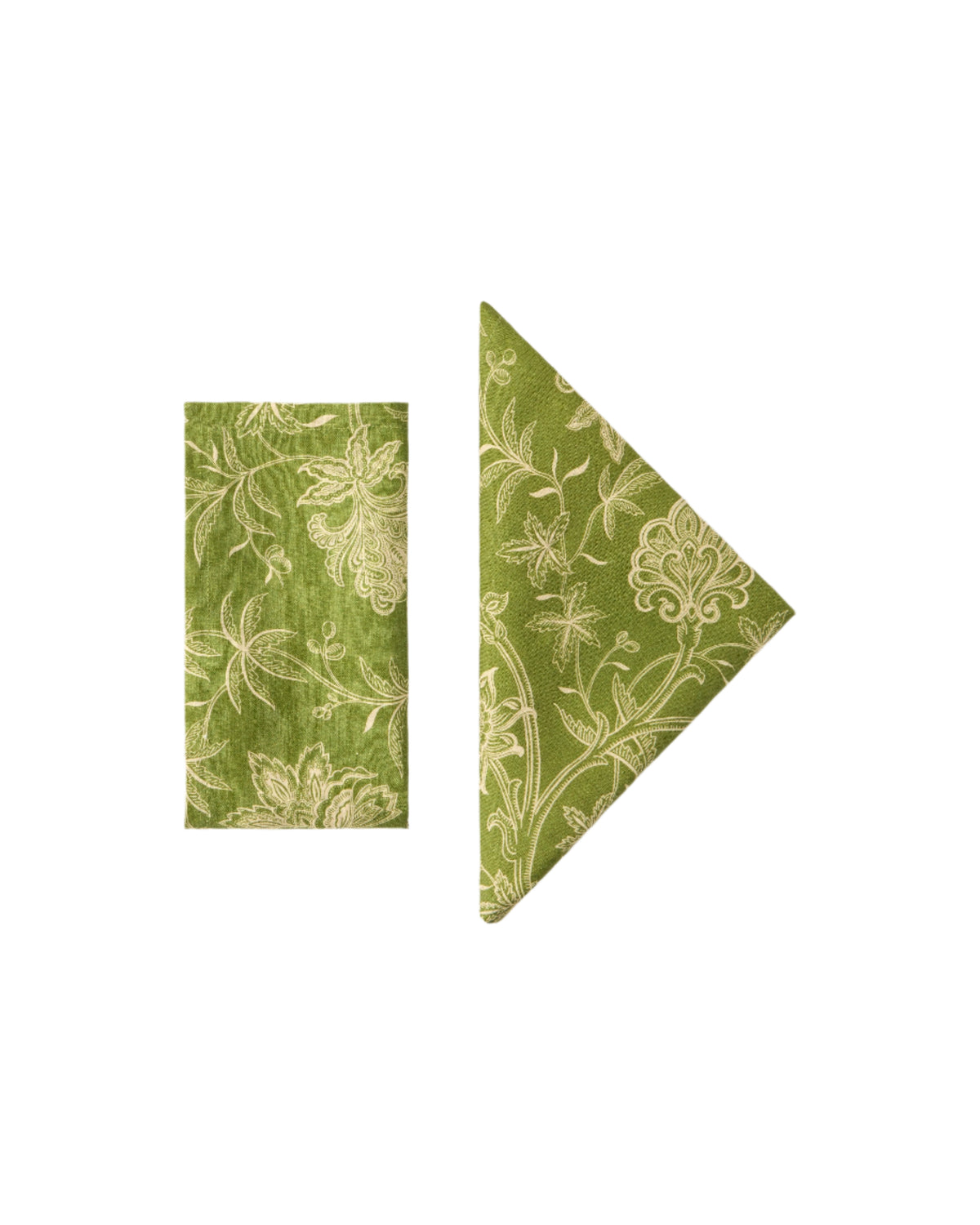 Close view of DESTREE x Cabana Napkins in Green, Set of 4 showcasing refined floral motif on a white background