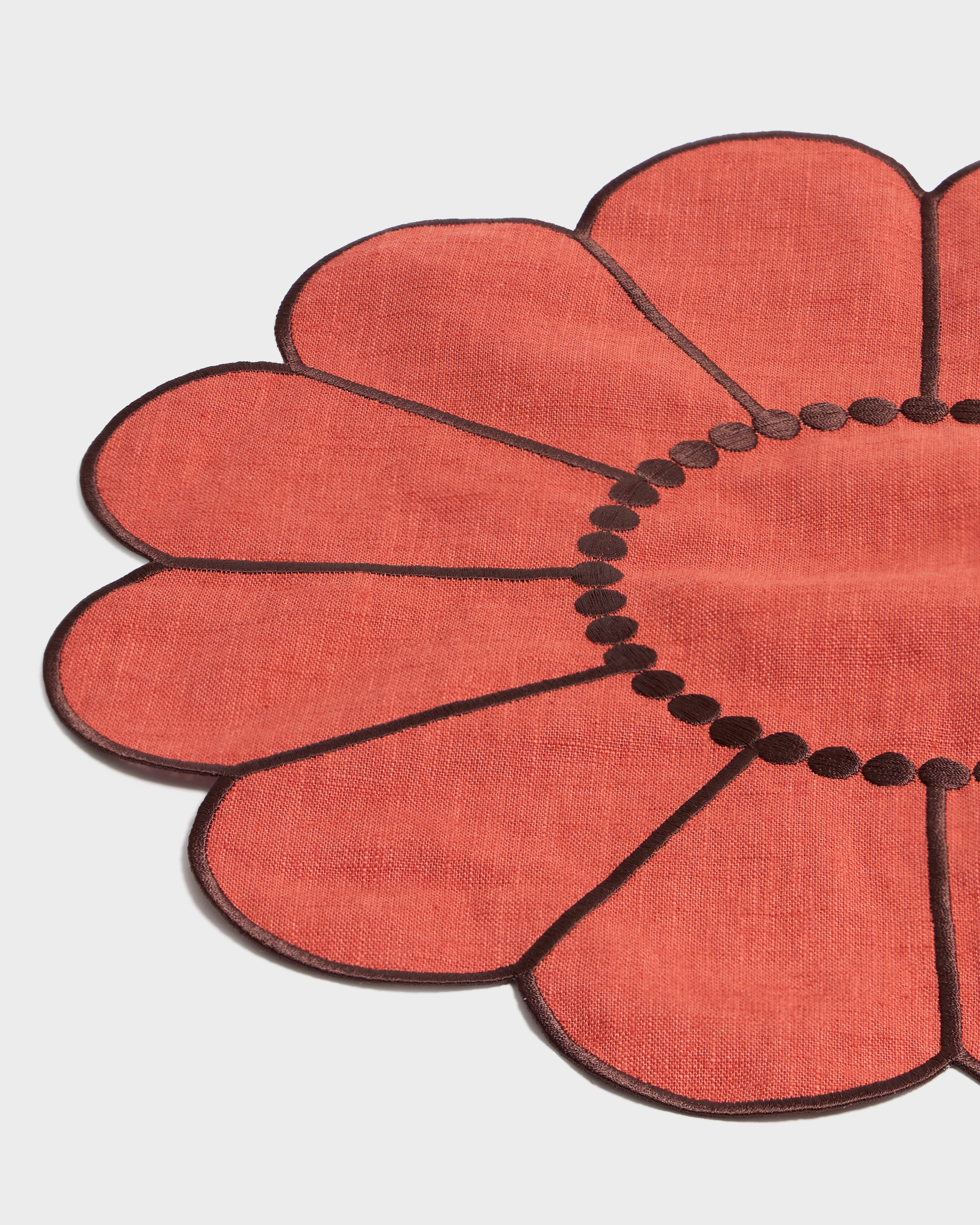 Floral Embroidered Placemat in Terracotta