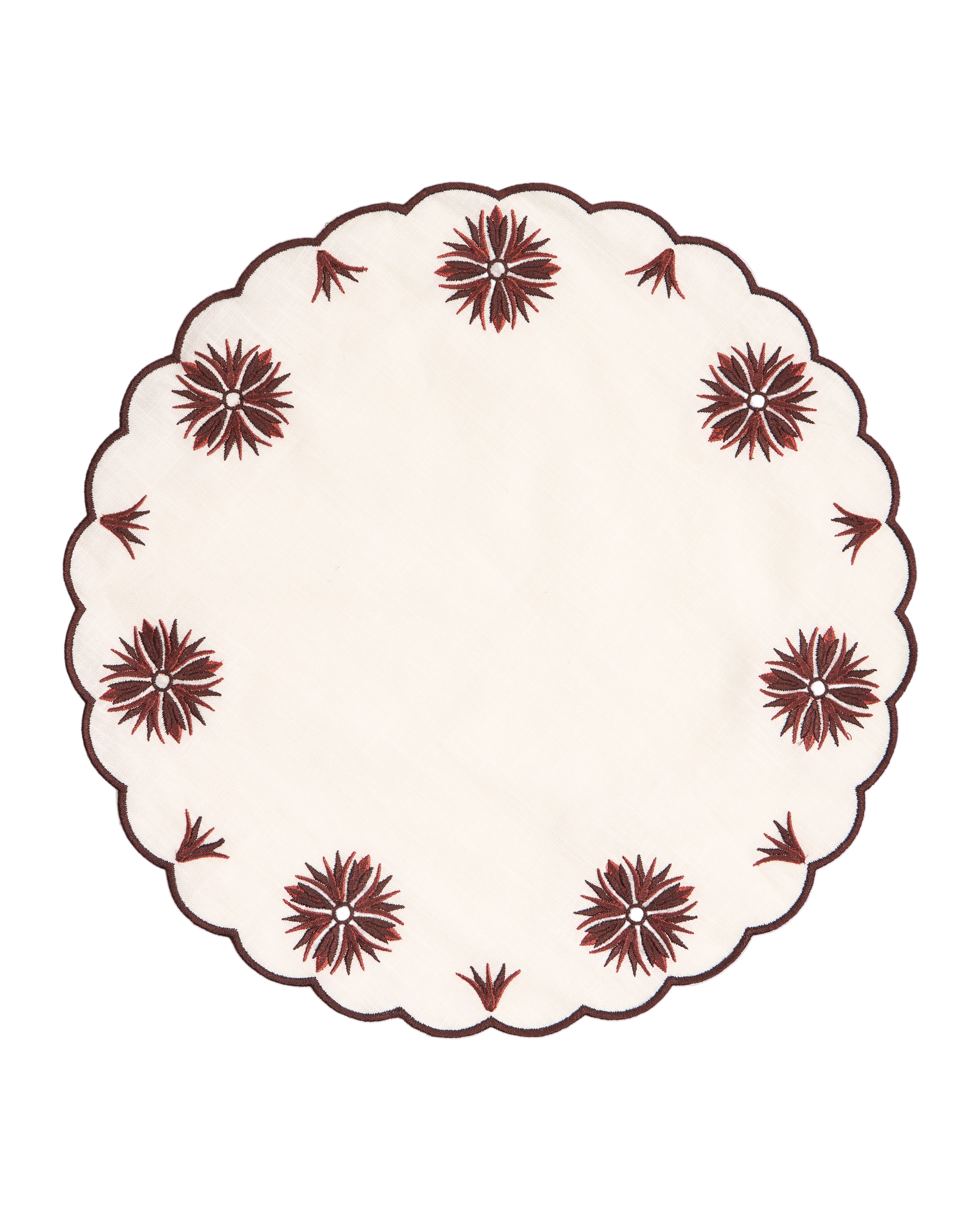 Botanica Embroidered Round Placemat Terracotta White/Burgundy