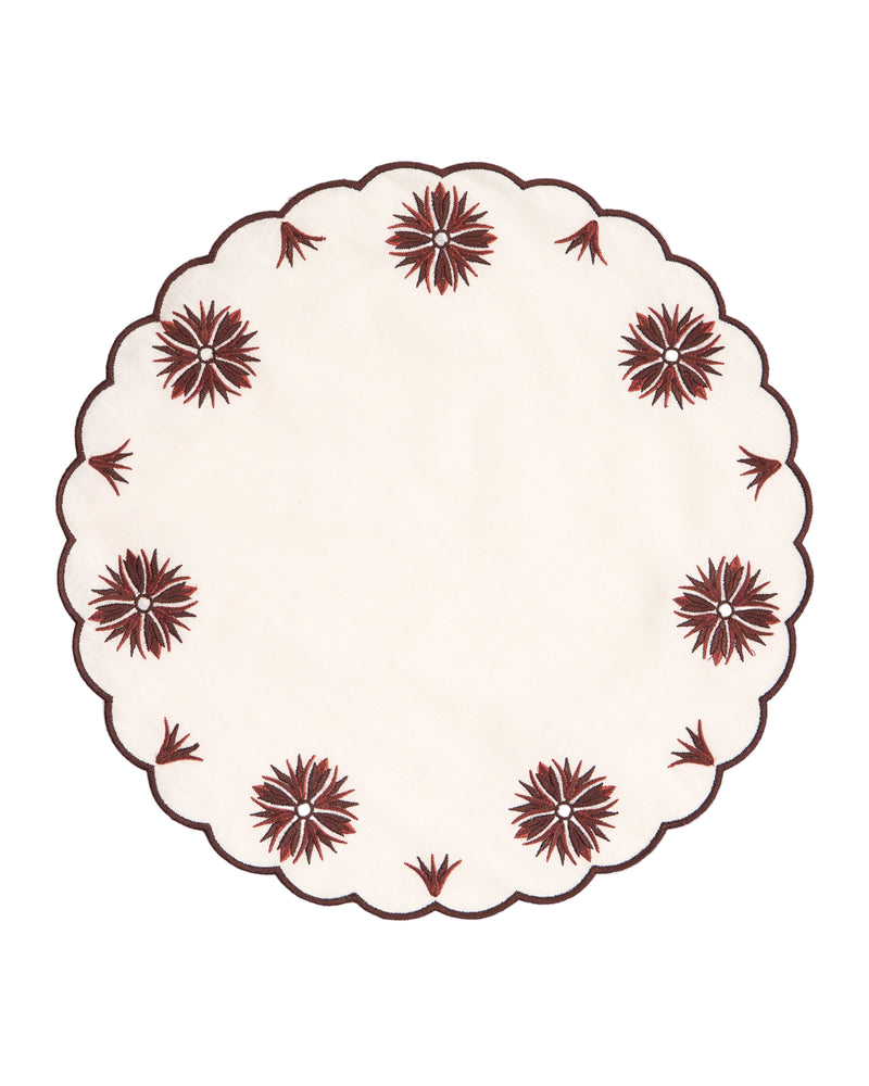 Botanica Embroidered Round Placemat Terracotta White/Burgundy