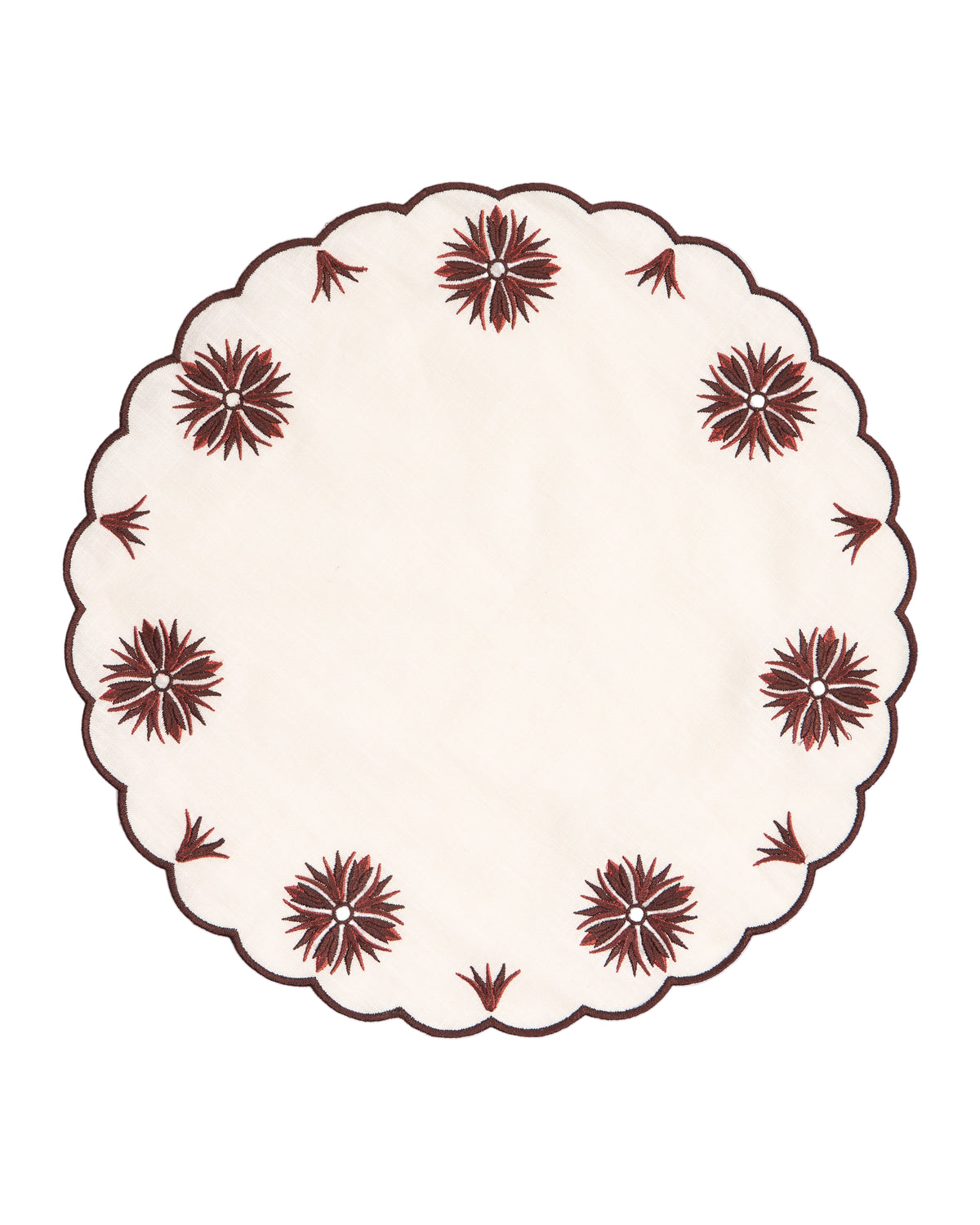 Botanica Embroidered Round Placemat Terracotta White/Burgundy